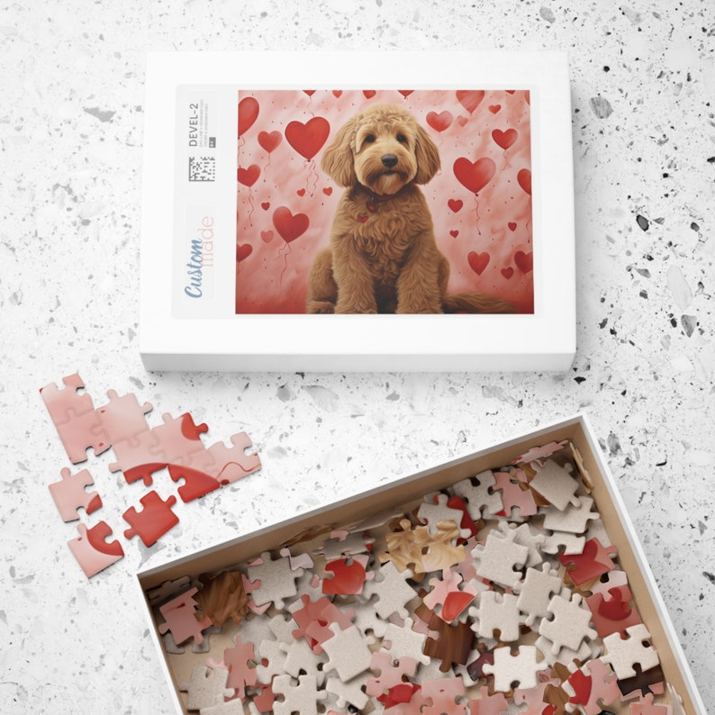 Goldendoodle Valentines Day Jigsaw Puzzle, Cute Puzzle Box for Dog