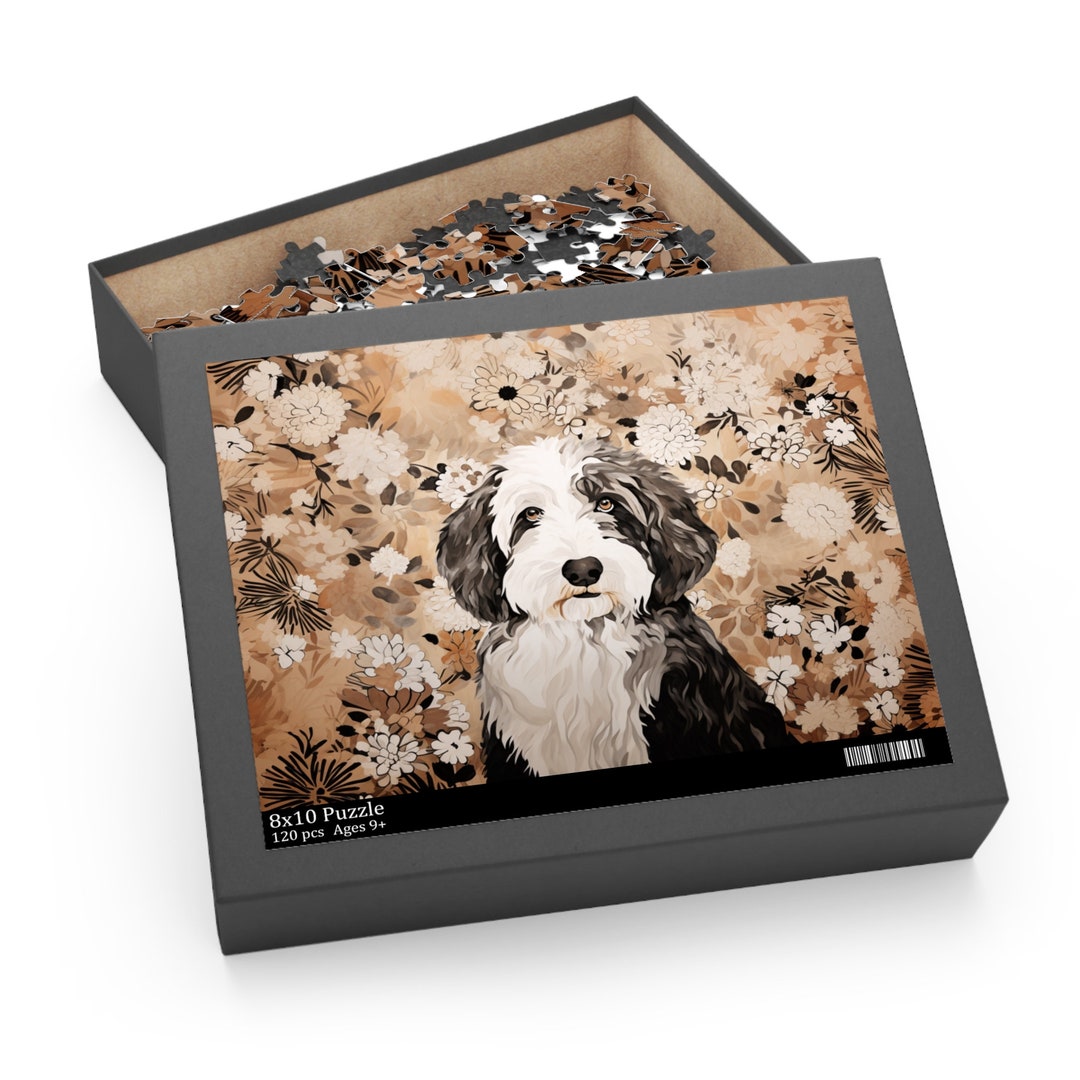 Sheepadoodle Jigsaw Puzzle Box, Neutral Flowers Puzzle Doodle Mom Best ...
