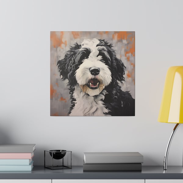 Adorable Sheepadoodle Canvas, Doodle Wall Art, Cute Office Decoration, Minimalist Home Decor, Dog Mom Gift