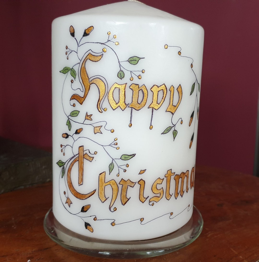 Handwritten Gothic Christmas Candle, Gold Lettering - Etsy