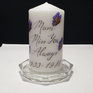 Personalised Memorial Candle - &quot;Miss You Always&quot; - Bereavement Gift with Butterflies – Handwritten Pillar Candle