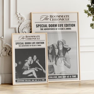 Individueller College Zeitungsdruck, und sie waren Mitbewohner, Studentenwohnheim Zeitungs-Wand-Kunst, adrette Kunst, personalisiertes Wohnheim-Foto-Geschenk