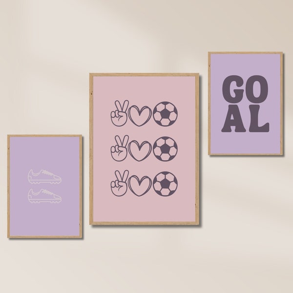 Set of 3 Girls Soccer Print | Purple Soccer Prints | Girls Room Décor | Poster | Kids Room Art | Teen  Prints | Goal Print | Football |