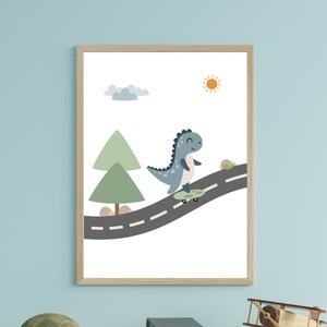Dinosaur Skateboard Wall Art, Boys Room Decor, Cute Dino Nursery Print, Dino Print for Kids, Cute Nursery  Decor for Kids, Boys Room Poster