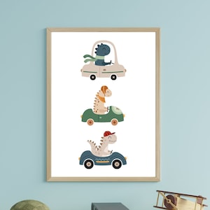 Dinosaur Car Print | Toy Cars | Boys Room Prints | Boho Dinosaur | Digital Prints | Racing Cars |