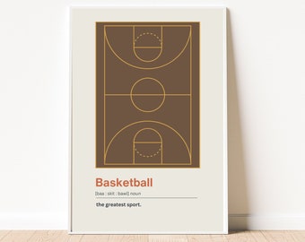 Basketball Court Print: Muted Retro Colors, Teen Room Art (Digital Download)
