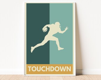 American Football Print | Touchdown | Boys Room Décor | Football Poster | Teen Football Prints | 90s | Football Lover