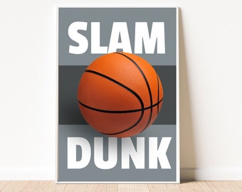 Slam Dunk Basketball Print | Basketball Wall Art | Boys Room Sports Decor | Modern Sports Wall Art | Boys Room Artwork | Sports Poster