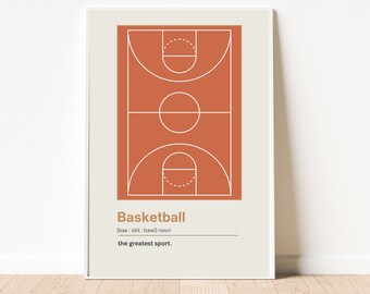 Basketball Definition | Retro Colours | Boys Room Décor | Basketball Poster | Kids Room Art  | Teen  | Basketball Court | Orange | Wall Art