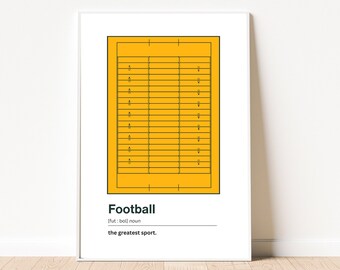 American Football Definition Print | Football Field | Yellow Green | Boys Room Décor | Art Teen | Sports Fan | Gridiron | Touchdown | Simple