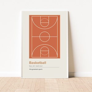 Basketball Definition | Retro Colours | Boys Room Décor | Basketball Poster | Kids Room Art  | Teen  | Basketball Court | Orange | Wall Art
