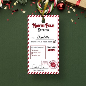 North Pole Special Delivery Tags |  Template | Editable | Personalise | Santa | Candy Cane | Merry Christmas | Kids Christmas | Printable