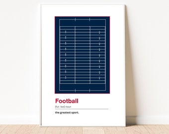 American Football Definition Print | Football Field | Blue Red | Boys Room Décor | Art Teen | Sports Fan | Gridiron | New England