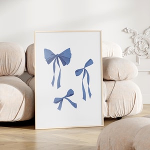 Navy Blue Bows Watercolor Print: Preppy Coquette Decor (Digital JPG)