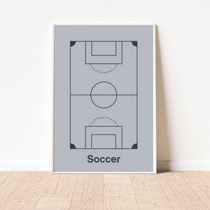 Minimalist Soccer Field Print: Grey Blue Teen Boys Room Art (PDF)