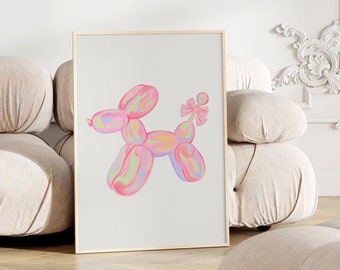 Pastel Balloon Dog Print | Colorful Balloon Animal Wall Art | Pink Coquette | Retro Decor | Preppy Dorm Poster | Fun Wall Art | Quirky
