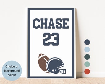 Custom Name Print | American Football Print | Wall Print |  Boys Room Decor | Nursery Print | Blue Poster | Football Lover | Retro Poster |