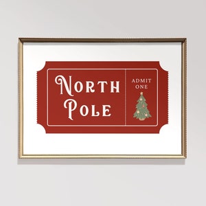 Nordpol Ticket Printable | Weihnachten Gib eine Karte | Santa Zugticket Stub | Festliche Feiertage Wandkunst | Kinder Weihnachtsdeko | Gemütlich