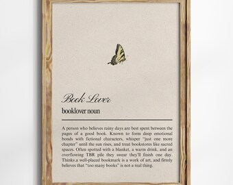 Definizione di amante dei libri: stampa artistica da parete in stile vintage (download digitale)