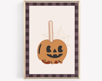 Candy Apple Halloween Wall Art Printable, Trick or Treat Nursery Decor, Retro Kids Halloween Poster, Olive Green Print