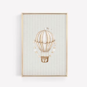 Vintage Hot Air Balloon Print, Green Nursery Wall Decor, Baby Girl Room Art, Cute Wall Art, Vintage Nursery Decor, Printable Travel Wall Art