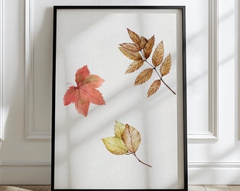 Watercolor Fall Leaves Print, Autumn Wall Art, Cozy Fall Decor, Rustic Autumn Wall Art, Thanksgiving Decor, Farmhouse, Warm Tones, Seasonal