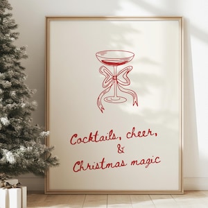 christmas bar cart print, coquette bow print, cheer print, Christmas Cocktails Print, christmas wall art, digital print, Retro Holiday Print