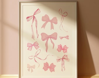 Preppy Aesthetic Wall Art, Pink Bow Print, Teen Bedrooms, Girly Spaces, Trendy Wall  Art, College Dorm  Decor, Coquette Girly, Soft Girl Era