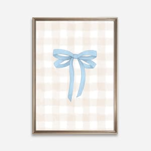 Blue Bow Watercolor Print: Gingham Nursery Decor (PDF)