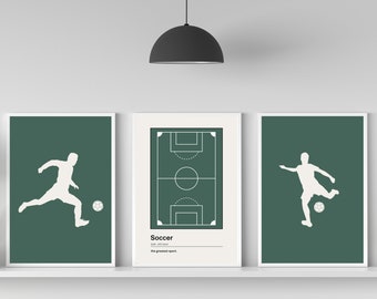 3er Set Fußball Poster | Fußballplatz | Fußball Definition | Jungenzimmer Dekor | Fußball Poster | Kinderzimmer Kunst | Teenager Jungen Drucke | Grüner Druck