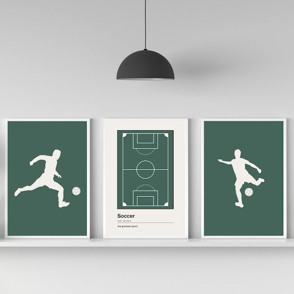 Set of 3 Soccer Prints | Soccer Field | Soccer Definition | Boys Room Décor | Soccer Poster | Kids Room Art | Teen Boys Prints | Green Print