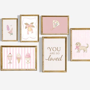 Pink Nursery Gallery Wall Set, Italian Summer Nursery Prints, Pink Watercolor Decor, Vintage Ice Cream, Lemon Bow Art, Girl’s Room Gallery