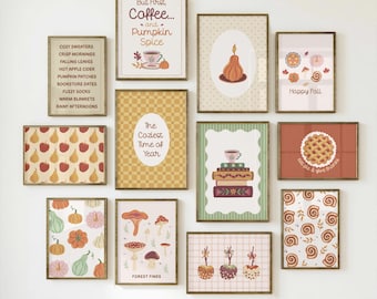 Fall Wall Art Set | 14 Cozy Autumn Printable Prints | Pumpkin Kitchen Decor | Thanksgiving Wall Decor | Cottagecore Autumn Gallery Wall