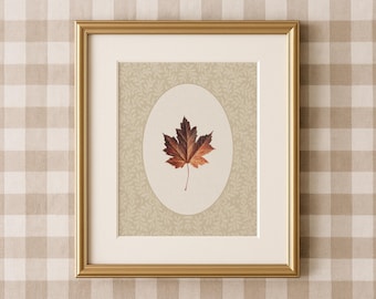 Autumn Leaf Wall Art, Botanical Fall Print, Vintage Style Maple Leaf, Cozy Neutral Home Decor, Cottagecore Poster