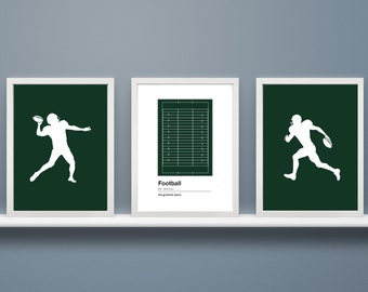 Set of 3 Football Prints | American Football Field | Football Definition | Boys Room Décor | Teen Boys | Sports | Green | Football Player