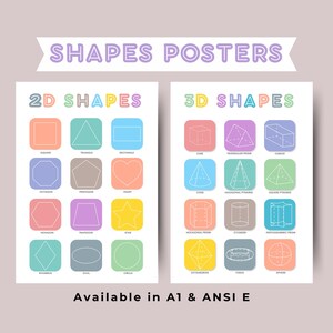 Pósteres para el aula con formas 3D y 2D / Arte mural educativo / Cuadro de matemáticas de geometría / Decoración escolar imprimible / Descarga digital instantánea / Profesor