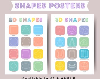 2D & 3D Shapes Classroom Posters: Geometry Math Chart (Digital Download)