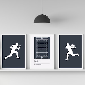 Conjunto de 3 impresiones de rugby / Campo de rugby / Definición de rugby / Decoración de la habitación de los niños / Cartel de fútbol / Arte de la habitación de los niños / Impresiones de los adolescentes / Impresión de la marina
