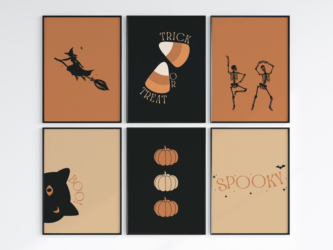 Set of 12 Halloween Wall Art | Halloween Prints Bundle | Retro Spooky ...