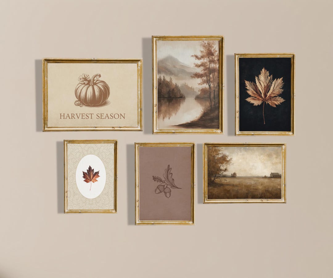Rustic Fall Wall Art Set, Autumn Landscape Prints, Pumpkin Painting ...