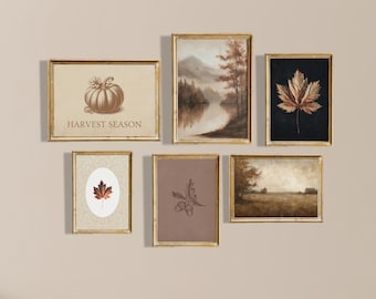Rustic Fall Wall Art Set, Autumn Landscape Prints, Pumpkin Painting, Vintage Style Printables, Farmhouse Style, Moody Landscape Art