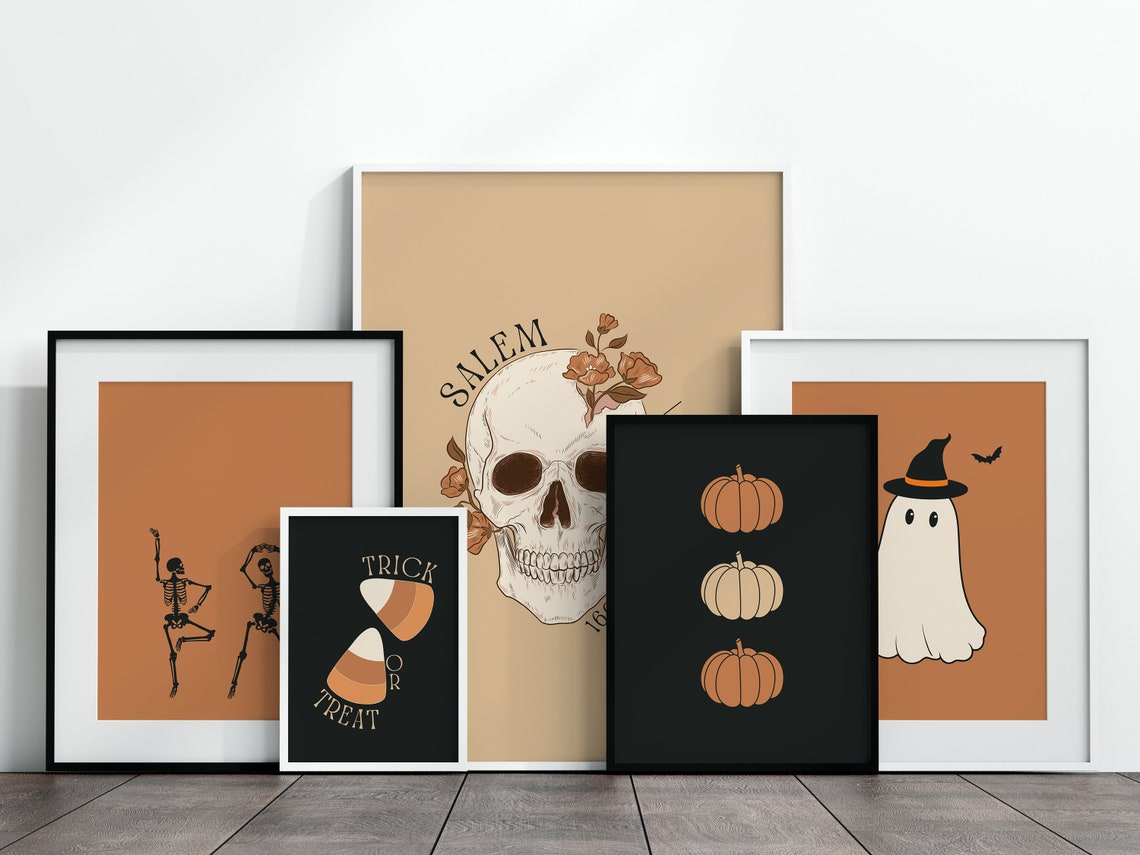 Set of 12 Halloween Wall Art | Halloween Prints Bundle | Retro Spooky ...