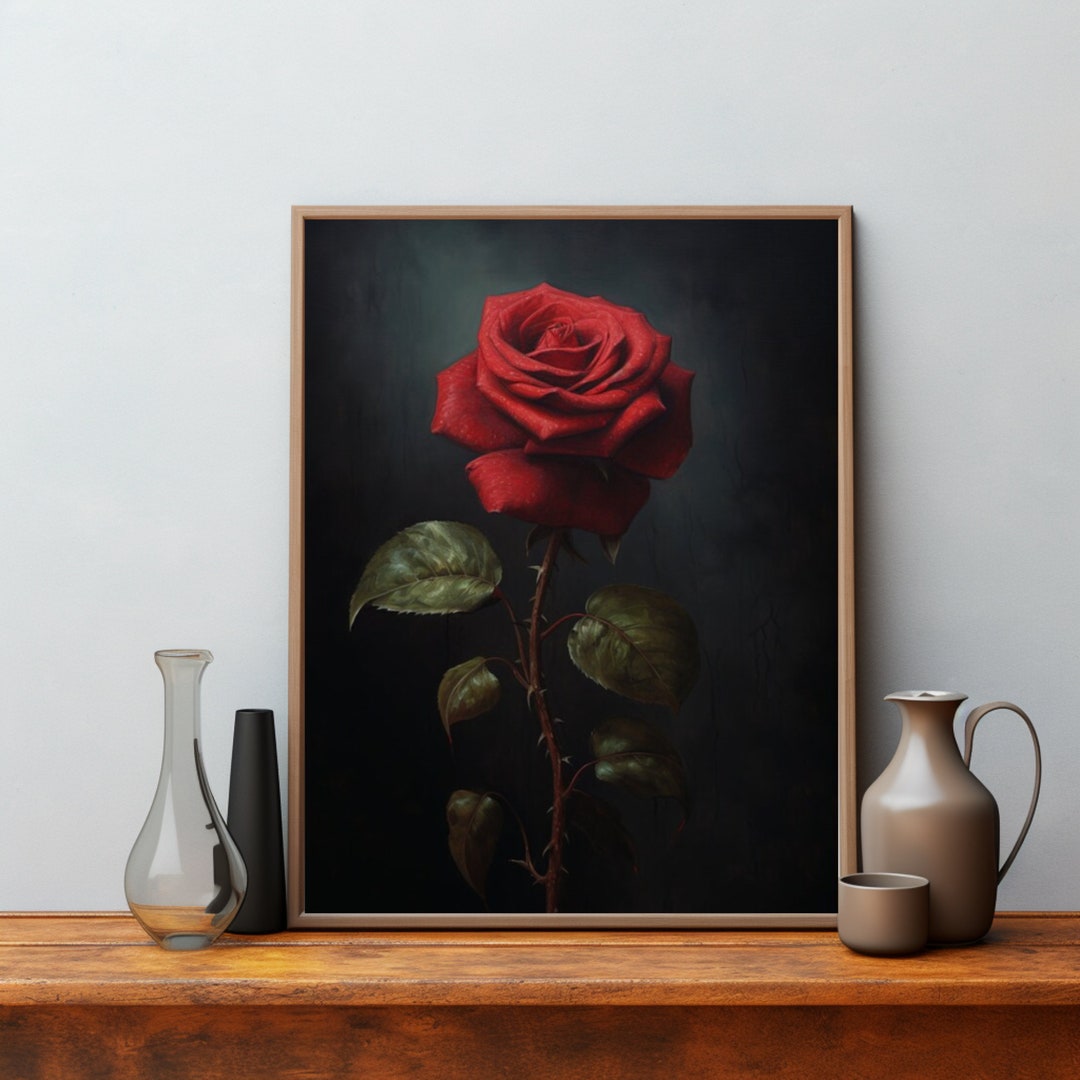 Romantic Red Rose Digital Print | Dark Academia Gothic Wall Art ...