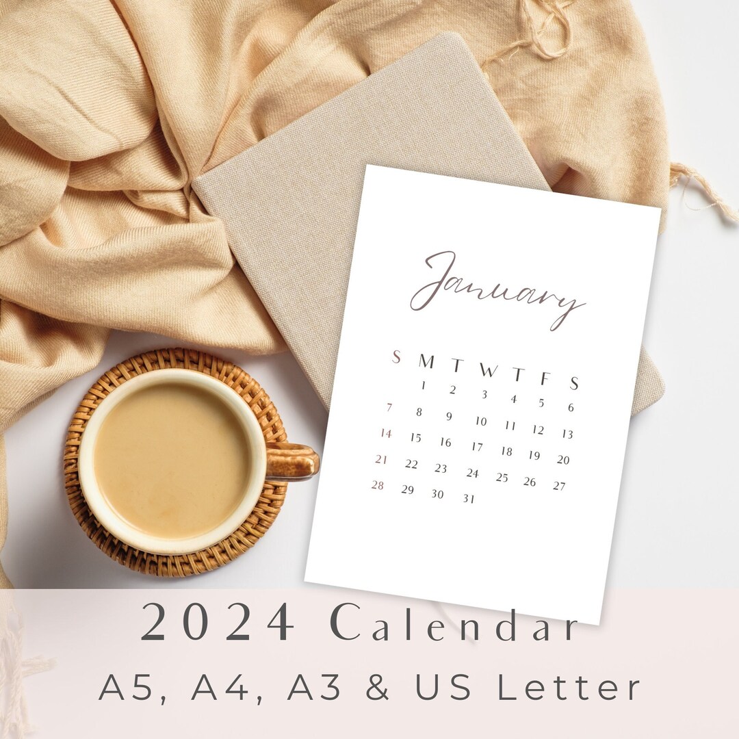 Minimalist 2024 Calendar Printable Digital Yearly Planner - Etsy