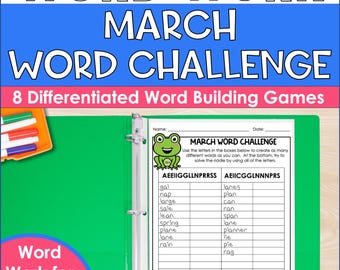March Word Building & Spelling Games for Kids – Printable Making Words Puzzles for Grades 2–5