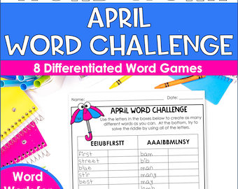 April Word Building & Spelling Games for Kids – Printable Making Words Puzzles for Grades 2–5