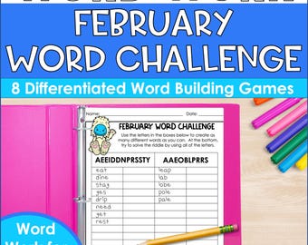 February Word Building and Spelling Games for Kids – Printable Making Words Puzzles for Grades 2–5