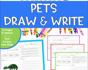 Pet Drawing and Writing Prompts for Kids – Cursive and Print Handwriting Practice, Draw and Write Activity Pack