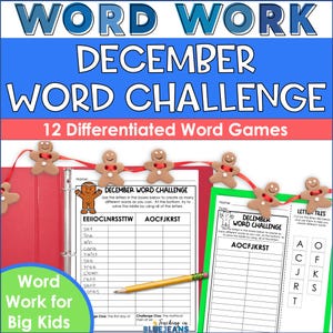 December Word Building Games for Kids – Making Words Spelling Puzzles & Printable Literacy Worksheets for 2nd to 5th Grade