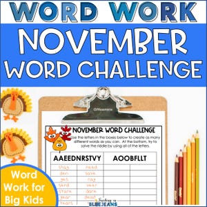 Printable November Word Games for Kids – Making Words Spelling Puzzles for Grades 2–5